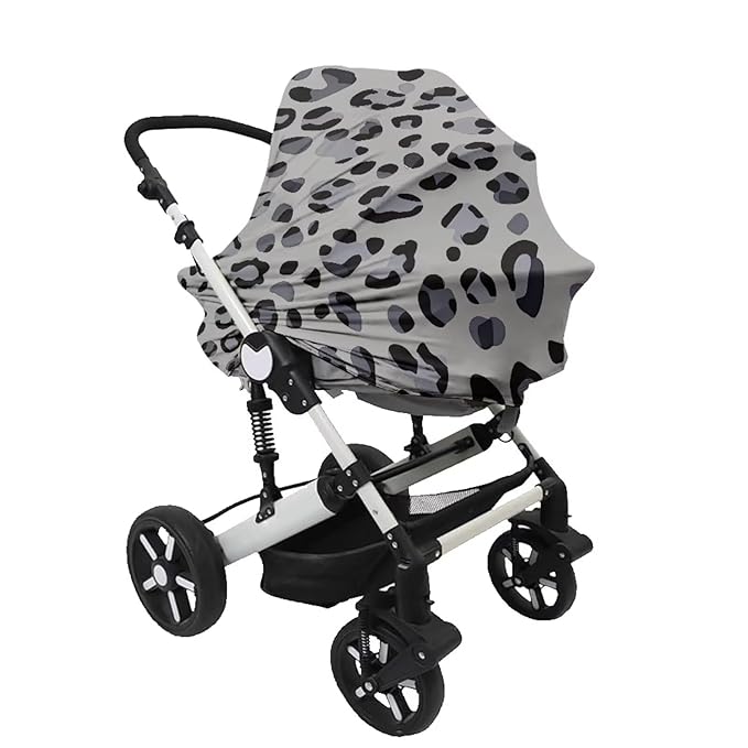 Forchrinse Grey Leopard Print Baby Car Seat Cover Soft Stretchy Breastfeeding Nursing Cover Multi Use Cover for Shopping Cart/High Chair/Stroller