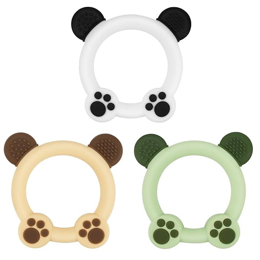 Meartchy 3 Pack Baby Teether, Bear-Shaped Silicone Teething Toys for Infants 0-24 Months, BPA-Free Chew Toys to Soothe Sore Gums (White & Green & Yellow)