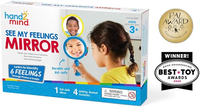 hand2mind See My Feelings Mirror, Play Therapy Toys, Mindfulness for Kids, Emotional Regulation Activities, Social Learning Supplies, Calm Down Corner Set, Set of 4