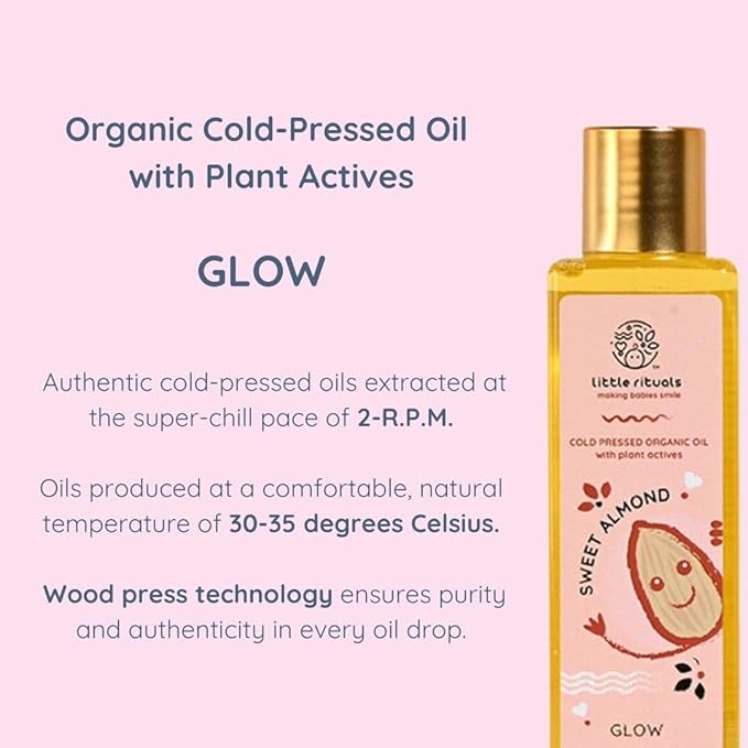 Little Rituals Sweet Almond Baby Massage Oil and Hair Oil, Cold Pressed, Certified Organic, Dermatologist Tested, 100 ML