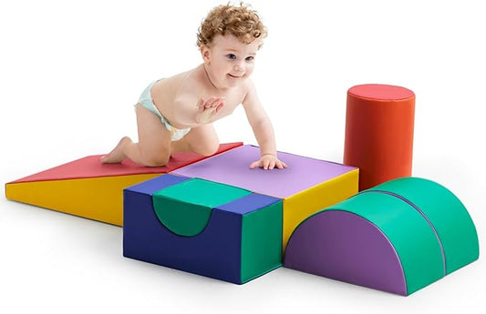 Toddler Climbing Toys Indoor, 5-Piece Foam Baby Climbing Blocks, Soft Play Climbing Set for 1-3 Years Old, Modular Crawling & Sliding Equipment, Waterproof Easy to Clean (Purple)