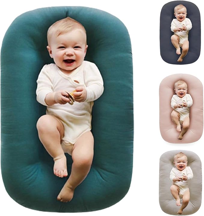 Baby Lounger for Newborn,Baby Play Mat Soft Cotton for Playtime & Sitting,Flat Babies Essentials Gifts Awake-Time for Boys & Girls 0-12 Months Home Travel(Peacock Green)