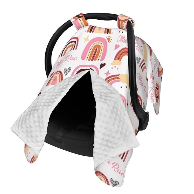 Personalized Baby Car Seat Canopy with Name, Colorful Rainbow Nursing Cover & Infant Car Seat Canopy, Shower Gift for Newborn Baby Girls
