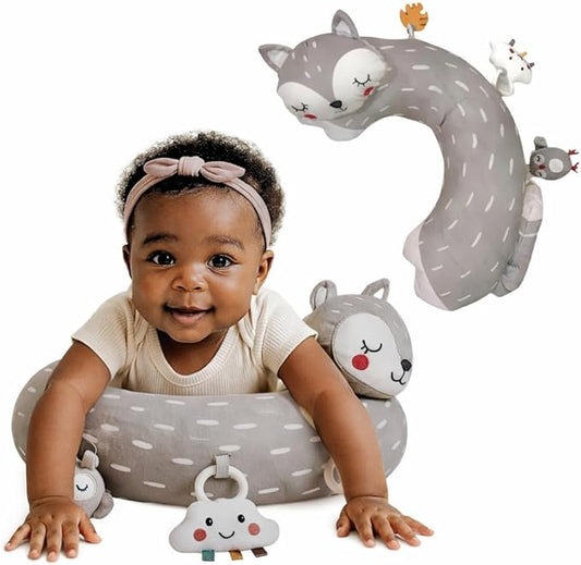 Tummy Time Activity Toy | Baby Sensory Pillow for Infants 0-6 Months | Pillow with Detachable Rattle | Crinkle & Teether Toys | Soft Breathable Floor Pillow for Newborns and Babies