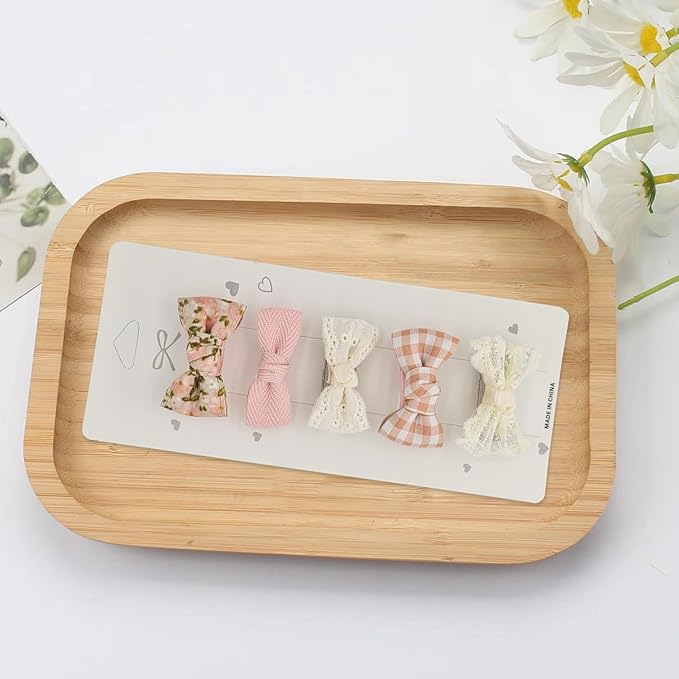 Delicate Baby Hair Clips Set - Floral, Gingham & Lace Toddler Hair Clips, All Fabric Wrapped Duckbill Clips for Baby & Toddler(5-Pack)