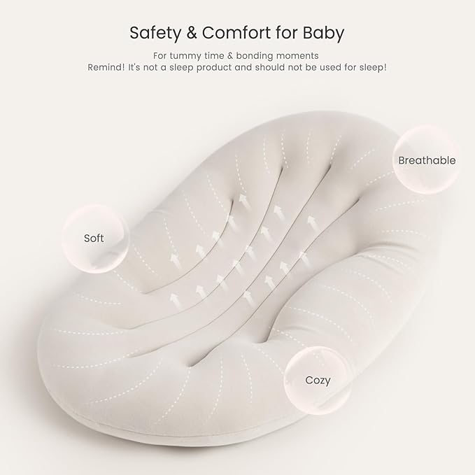 Baby Lounger for Newborn: Portable & Lightweight Pillow for Tummy Time Playtime & Diaper Changes - Skin-Friendly & Breathable for 0-12 Month Supervised Use