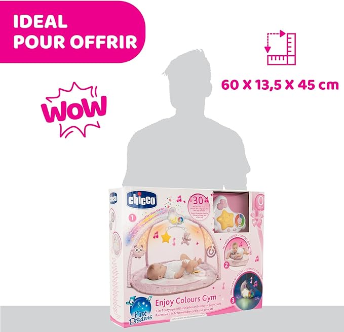 Chicco Palestrina dei Colori Pink 3in1, Multifunction Electronic Baby Gym with Newborn Mat, Star Projector, Removable Night Light and Relaxing Melodies, Baby Games 0+ Months