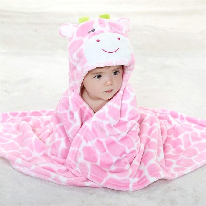 Vauwmsr Baby Hooded Blanket Ultra Soft Warm Newborn Infant Swaddle Wrap Bath Shower Towel, 25.6" x 39.4", Pink