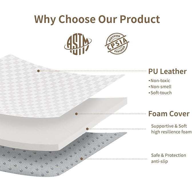 Large Vegan Leather Baby Play Mat for Floor,1.3"Thick Foam 59x82 Foldable Waterproof Kids Play Mat,Stylish and Just Wipe-Clean Playmat for Baby Play on Floor (Grey Checker)