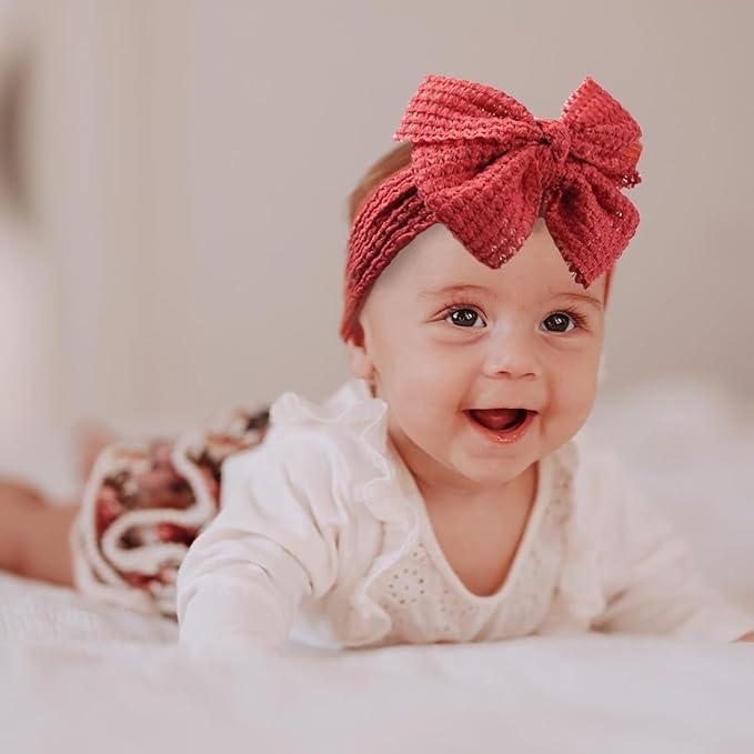 JIAHANG Baby Waffle Knitting Hair Bow Turban Knotted Head Wraps, Hair Bows Headbands for Infant Toddler Girls