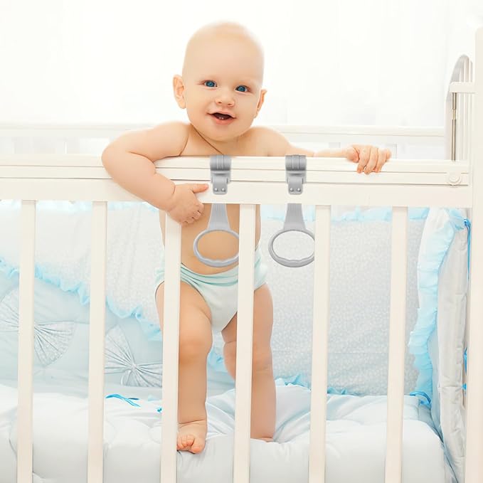 FAVOMOTO Baby Pull Up Rings: Portable Baby Walking Assistant — Infant Standing Pull Up Handles for Playpen Crib Bed, Standing Assist Tool for Infant Toddler Walking Training