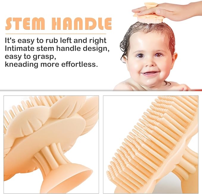 Baby Bath Silicone Brush Shower Scalp Brush Exfoliate and Massage Shampoo Scalp Scrubbie for All Hair Kid Newborn Toddler（Yellow）