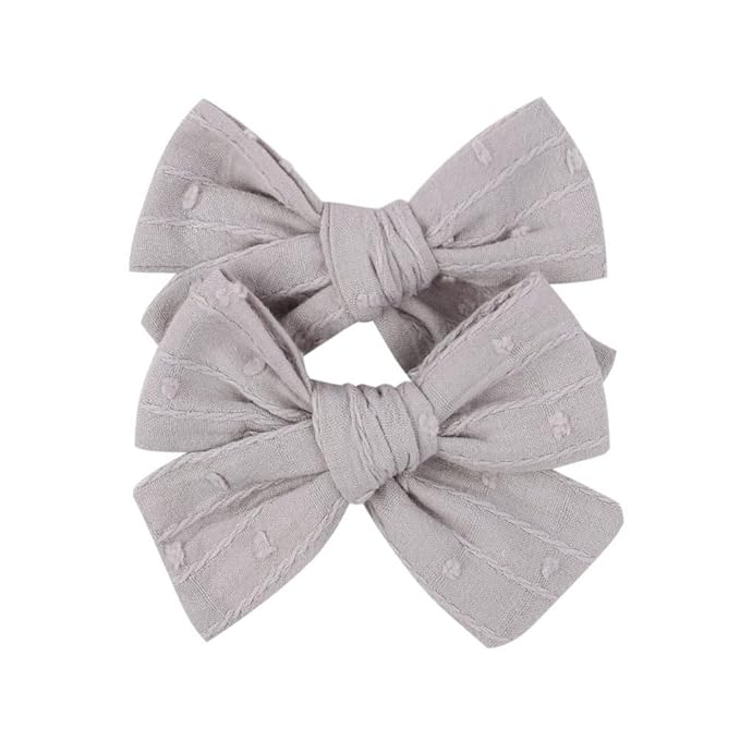 3.2'' Girls Grey Linen Hair Bows Clips - Alligator Clips Hair Accessories for Little Girls, Toddlers, Kids, and Teens