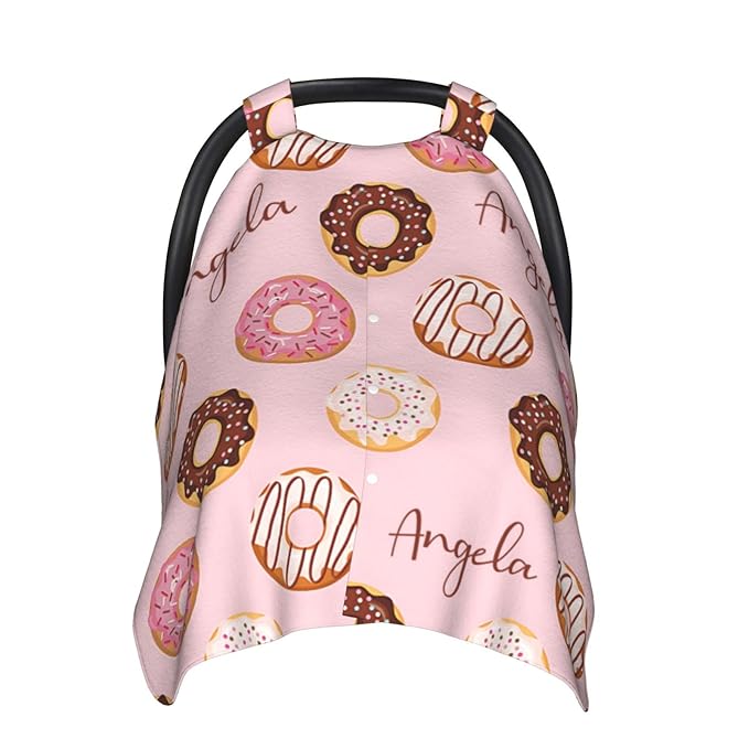 Personalized Baby Car Seat Canopy for Babies with Name, Custom Doughnut Stroller Car Seat Covers for Girls, Minky Nursing Carseat Cover for Breastfeeding, Car Seat Canopies for Newborn