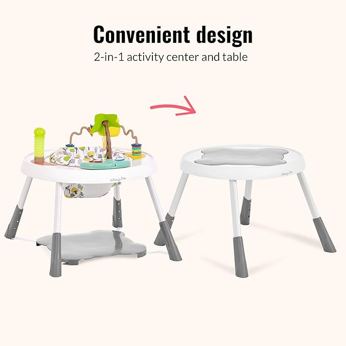 Dream On Me Curio Sit N Seek Baby Activity Center in Lime, 2 in 1 Activity Center and Play Table with 3 Detachable Toys and Music, 3 Level Height Adjustable Positions Activity Center for Baby