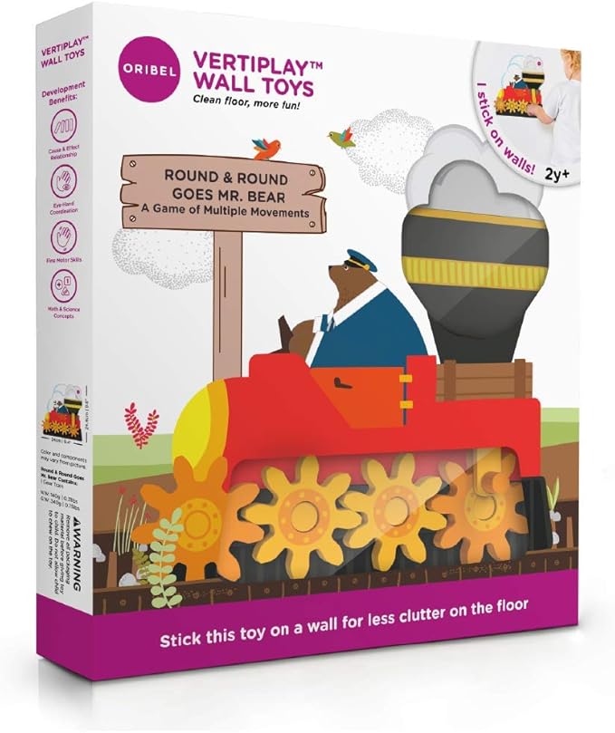 ORIBEL VertiPlay (Wall Toy), Wooden Toy and Nursery Room Decor | Easy to Install, Just Stick & Play (Mr. Bear)