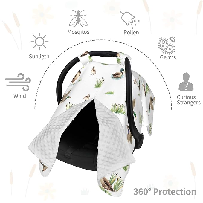 Mallard Duck Carseat Covers Baby, Winter Carseat Cover for Baby, Minky Baby Car Seat Cover for Boy & Girl, Peekaboo Opening Car Seat Canopy for Newborn, Multi Use Mom Nursing Cover, Mallard Duck