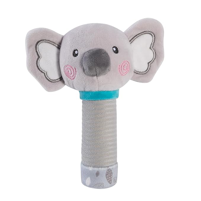 Grey Koala Baby Rattle with Sound Generator & High Contrast Patterns | Newborn Sensory Toy 0-3 6 12 Months | Soft Plush Shaker for Auditory, Visual Development & Motor Skills