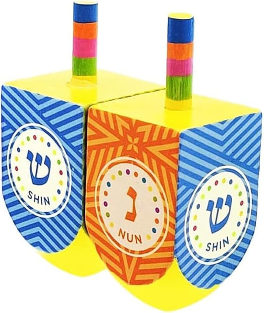 The Dreidel Company Extra Large Hand Painted Wood Hanukkah Dreidels, 4-Pack Fun Dreidel Design