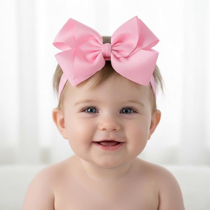 Tucnoeu 3pcs Baby Girl Headbands with Bows - Soft Stretchy Newborn Bows for Girls, Infant Toddler Hair Accessories White/Pink/Frosty White