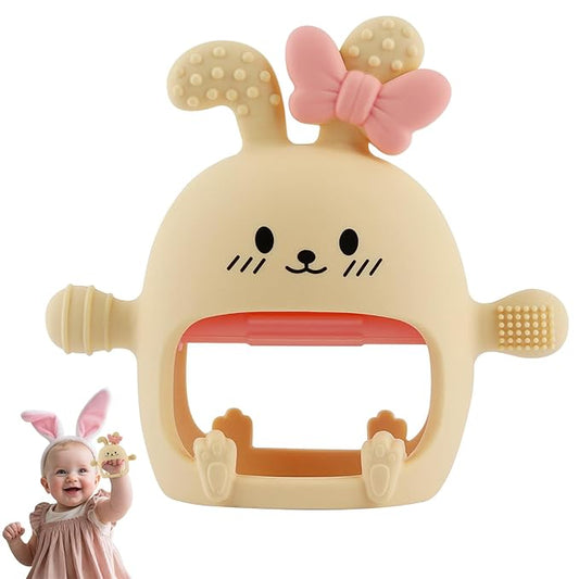 Chuya Easter Teether Toys Bunny,Teething Mittens for 0-12 12-24 Months Baby Infant Textured BPA-Free Silicone Chew Toys Soothe Sore Gums