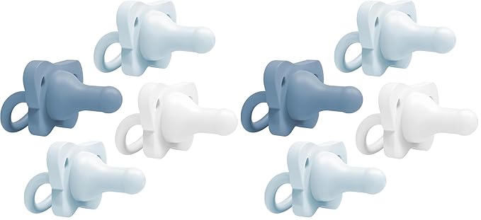 Dr. Brown's HappyPaci 100% Silicone Baby Pacifier, Contoured One-Piece Design, Light-Blue, Blue, White, 0-6m, BPA-Free, 8-Pack