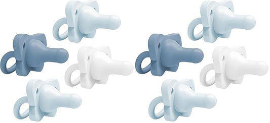 Dr. Brown's HappyPaci 100% Silicone Baby Pacifier, Contoured One-Piece Design, Light-Blue, Blue, White, 0-6m, BPA-Free, 8-Pack