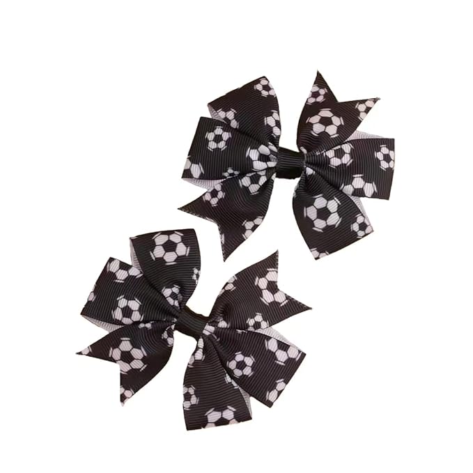 3Inch Hair Bows for Baby Girls，Back to School Pinwheel Bows Grosgrain Ribbon Toddler Bows Clips Hair Barrettes Accessories for Girls (2PCS Ball Hair Bows) (soccer)