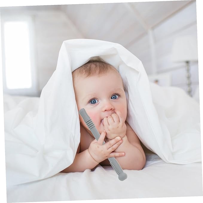 KOMBIUDA Teether with Hollow Molar Sticks and Cleaning Brush Food-Grade Silicone Teething for Soothing Gums and Developing Grasping Skills Safe and Elastic Design for Small Hands