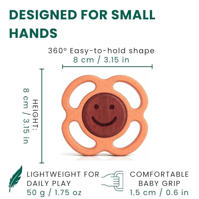 Wooden Baby Rattle & Teething Ring Flower | Natural Montessori Teething Toy Babies 0-3 3-6 6-12 Months | Non-Toxic Organic Hardwood Teether | Safe Sensory Toy Boys Girls | Baby Gift