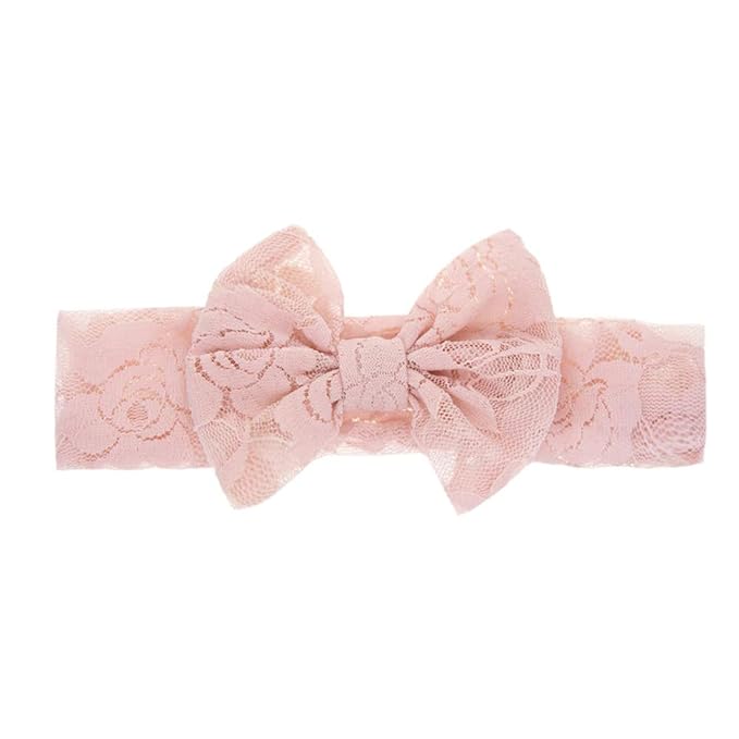Qiansail Baby Girls Lace Bow Headband Elastics Bow Knot Hairband Headwrap for Newborn Infant Toddlers Kids (Pink)