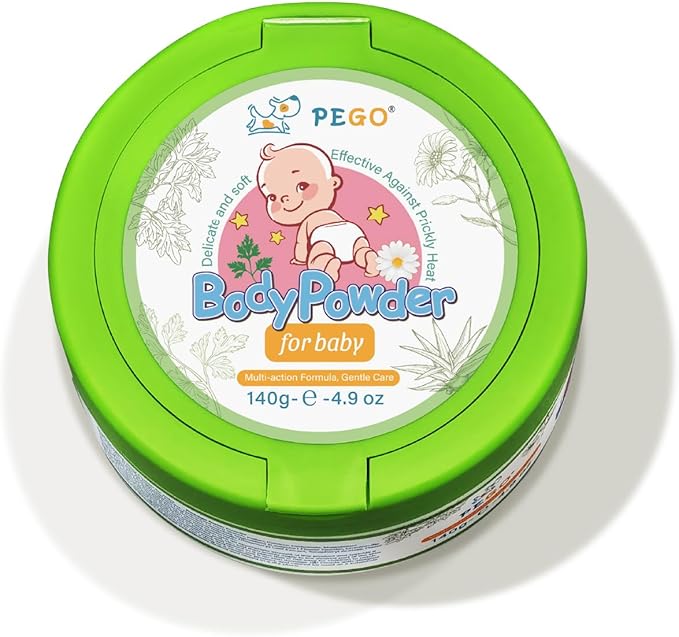 PEGO Cornstarch Baby Powder,with Zinc Oxide,Aloe Vera & Vitamin E,Talc-Free Baby Body Powder,Soothing Skin Care,Hypoallergenic for Delicate Skin & Diaper Rash,Baby Essentials 4.9oz