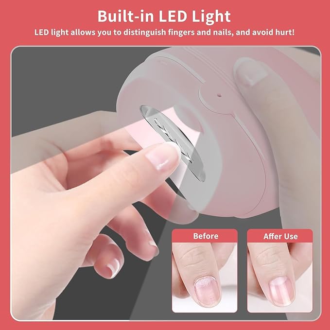 Electric Nail Clipper,Automatic Baby Electric Nail Trimmer,2 Speed Nail Clipper, Rechargeable Nail Kit for Elderly, Baby Nail Trimmer Electric,LED Light Manicure Set,Nail Clippers Gift for Kids,Adult
