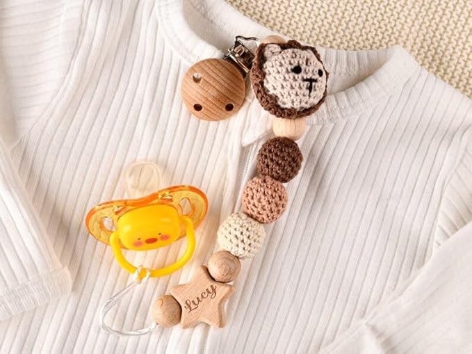 Personalized Baby Pacifier Clip with Cute Crocheted Animal,Custom Paci Holder with Engraved Name,Baby Shower Gift,Newborn Gift (style2)