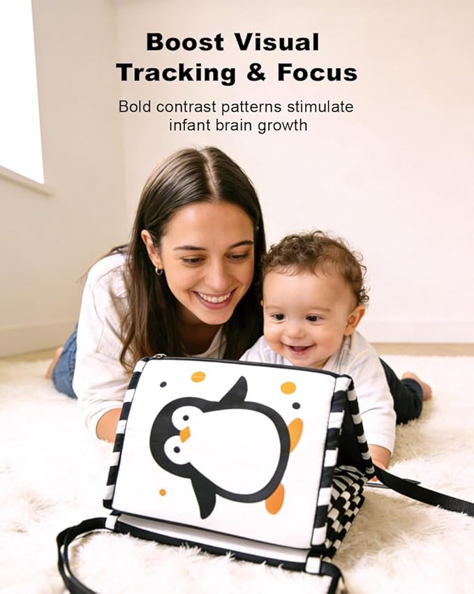 Aila+Aiden Baby Toys, Tummy Time High Contrast Newborn Toys 0-3 Months, Soft Baby Book, Visual Stimulation Montessori Sensory Infant Baby Book (Black White and Colorful)