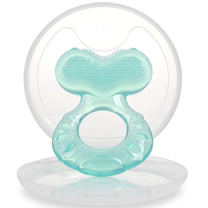 Nuby Silicone Teethe-EEZ Teether with Bristles, Includes Hygienic Case, Aqua (Pack of 1)