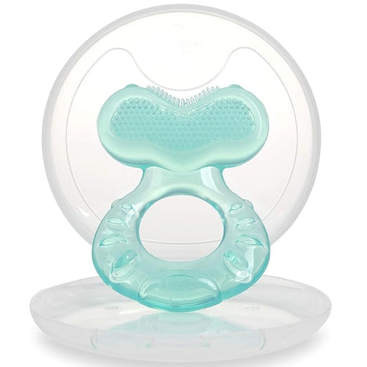 Nuby Silicone Teethe-EEZ Teether with Bristles, Includes Hygienic Case, Aqua (Pack of 1)