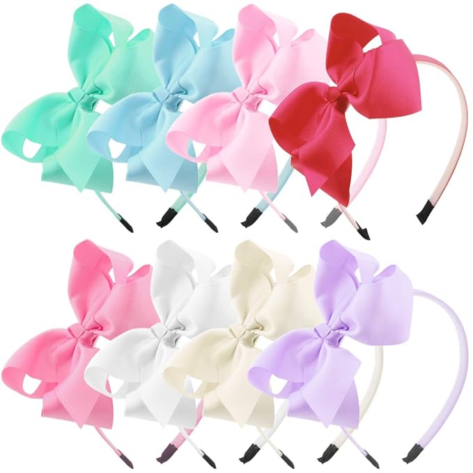 5Inch Hair Bows Headbands for Girls Grosgrain Ribbon Bows Hairbands for Toddler Kids Children Hair Accessories Pack of 8
