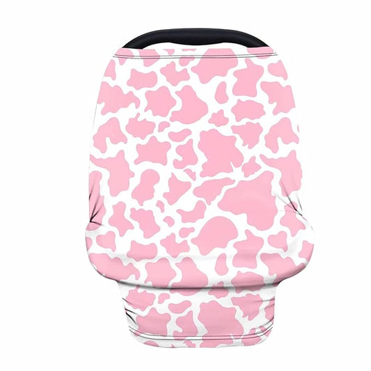 Forchrinse Pink Cow Print Baby Car Seat Cover Soft Stretchy Breastfeeding Nursing Cover Multi Use Cover for Shopping Cart/High Chair/Stroller