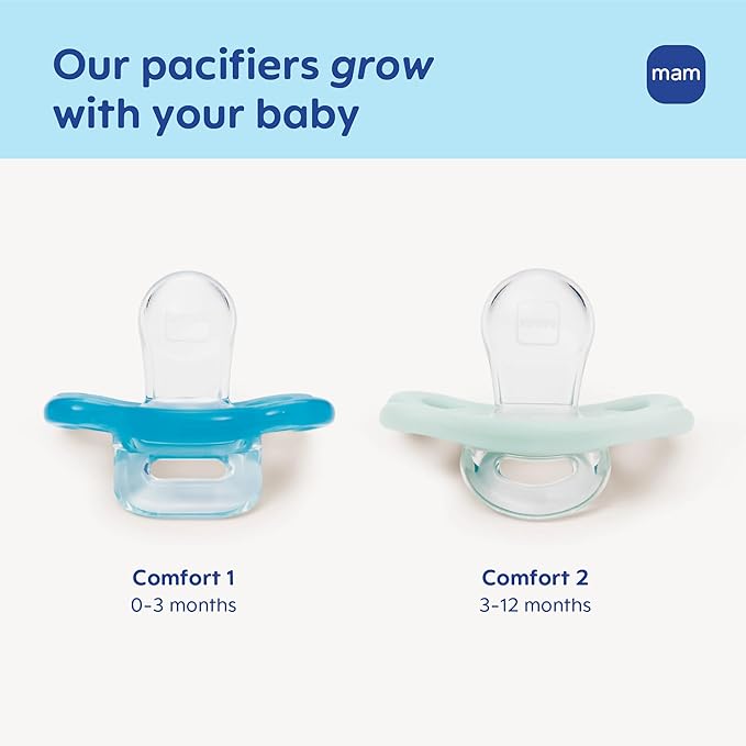 MAM Comfort Baby Pacifier 0-3 Months Specially for Smaller Newborn Mouths,Lightweight One-Piece BPA-Free Silicone, Easy to Clean, Best for Breastfed Babies, 2 Pk, Sterilizer Case, Made in Europe