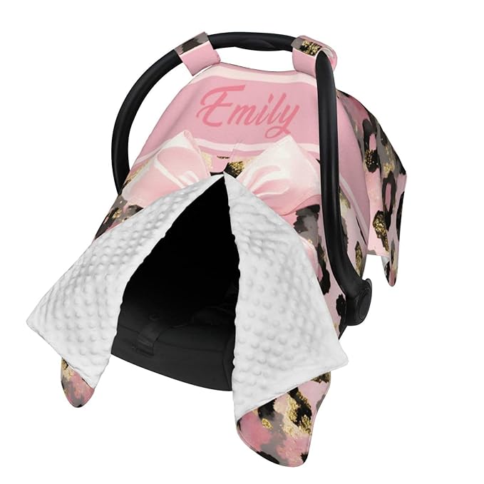 Personalized Baby Car Seat Canopy with Name, Leopard Infant Car Seat Cover, Nursing & Breastfeeding Stroller Cover, Newborn Shower Gift for Baby Girls