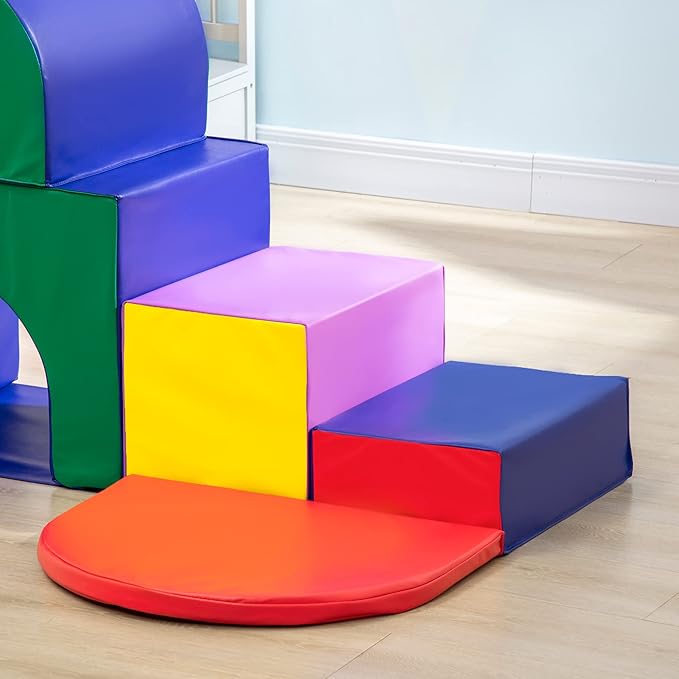 Qaba 7-Piece Baby Soft Play Equipment, Toddler Crawling Climber for Creativity and Shape Discovery with Easy-to-Clean Surface, Climbing Toy for Toddlers, Multicolored