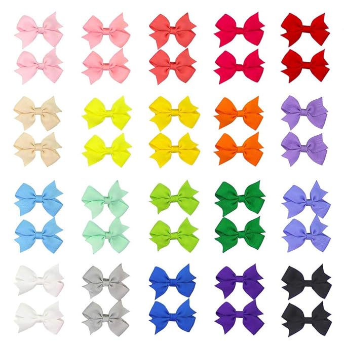40Pcs Baby Hair Accessories - 2 Inch Tiny Grosgrain Ribbon Bows with Alligator Clips for Girls, Infants, Teens, Kids, and Children