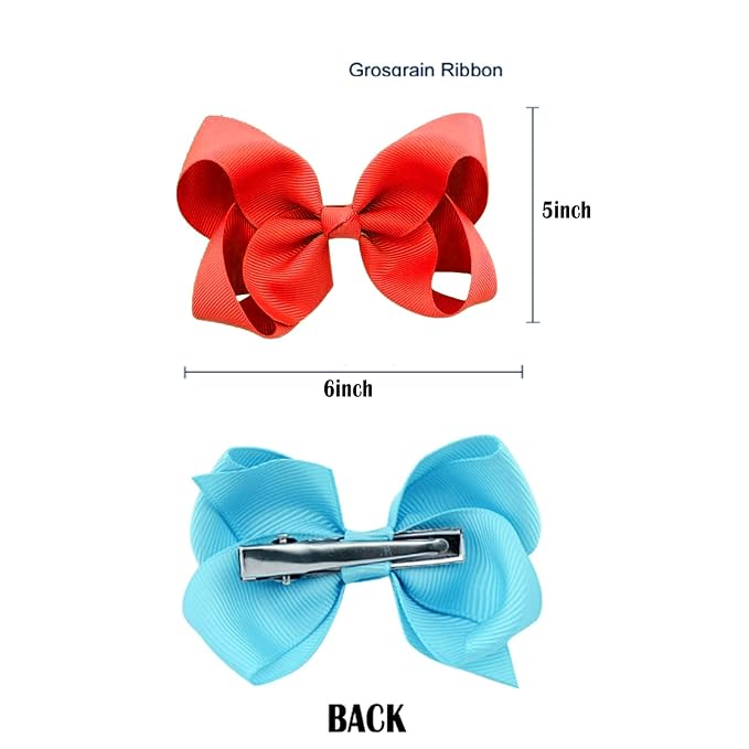 2 PCS 6inchs Hair Bows for Girls Grosgrain Ribbon Hair Bow Alligator Clips Hair Accessories for Baby Girls Toddlers(Red)