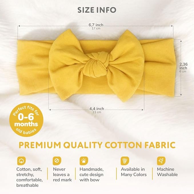 Baby Girl Headbands 0–6 Months – Newborn Infant Soft Cotton Handmade Bow Headband, Stretchy No Mark Baby Hair Accessories (Burgundy, 0-6 Month)