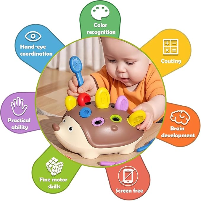 Fine Motor Skills Toys for Toddlers 1-3, Hedgehog Montessori Toys with Color Sorting & Counting, Sensory Learning Toys for Baby 12-36 Months, Educational Toys Gift for Boys Girls