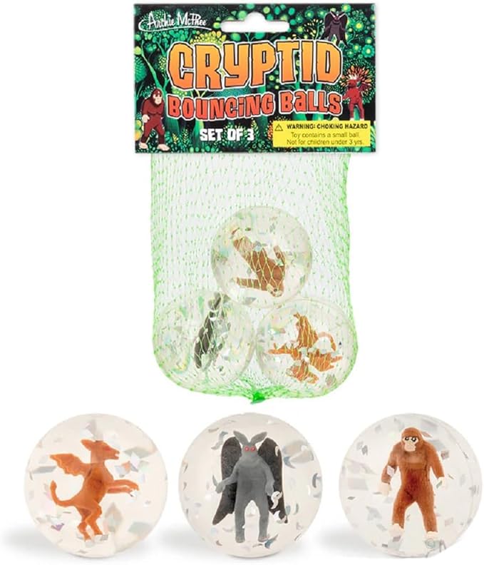 Archie McPhee Cryptid Rubber/Vinyl Bouncing Balls - Set of 3 (Bigfoot, Mothman, Jersey Devil)