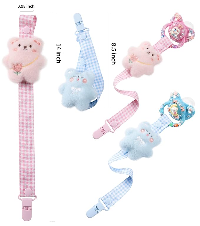 CutiePlusU Adult Pacifier Clip Adult Size Anyard Holder Clips 2 Pack-Happy Bear 1
