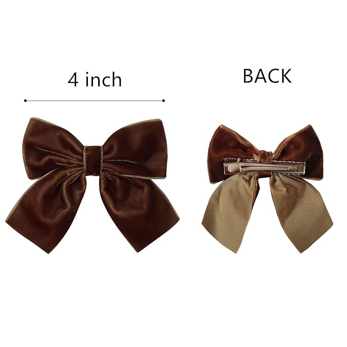 Hjiaruiky Hand-made Velvet Hair Bows Clips for Little Girls - Big Brown Bows