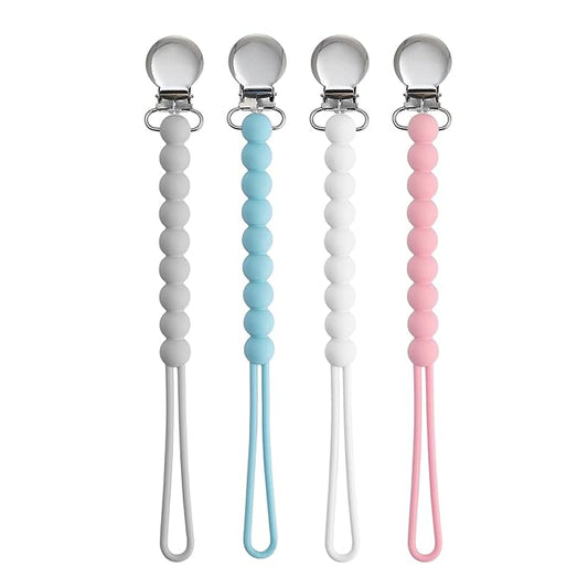 Pacifier Clips for Boys Girls - MORIBOX 4 Pack Paci Clip Soothe Baby Binky Holder for Shower Birthday Gift